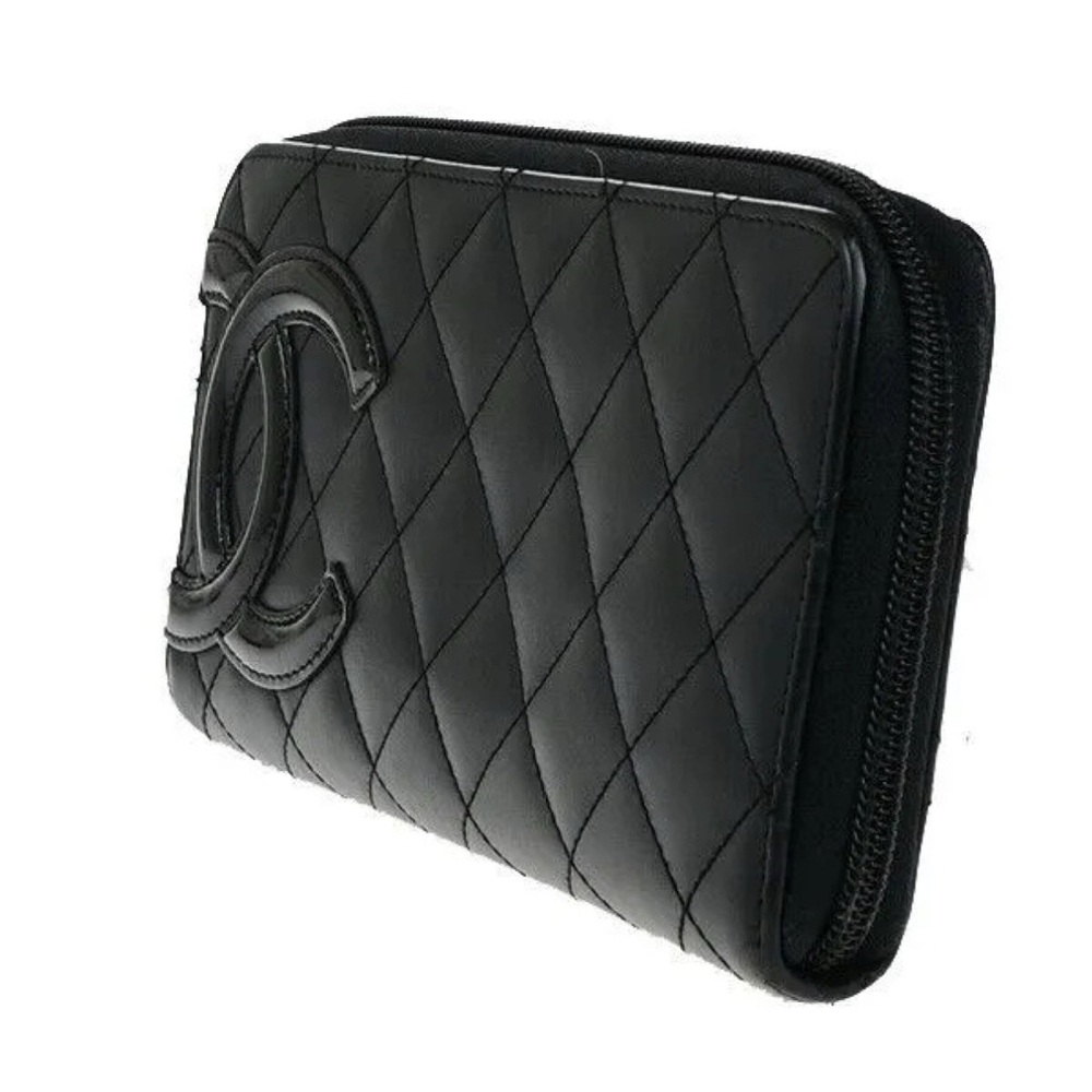 Auth New Chanel Cambon Y2K Zip Wallet +Box +Card Quilted Black Lambskin - Picture 8 of 14